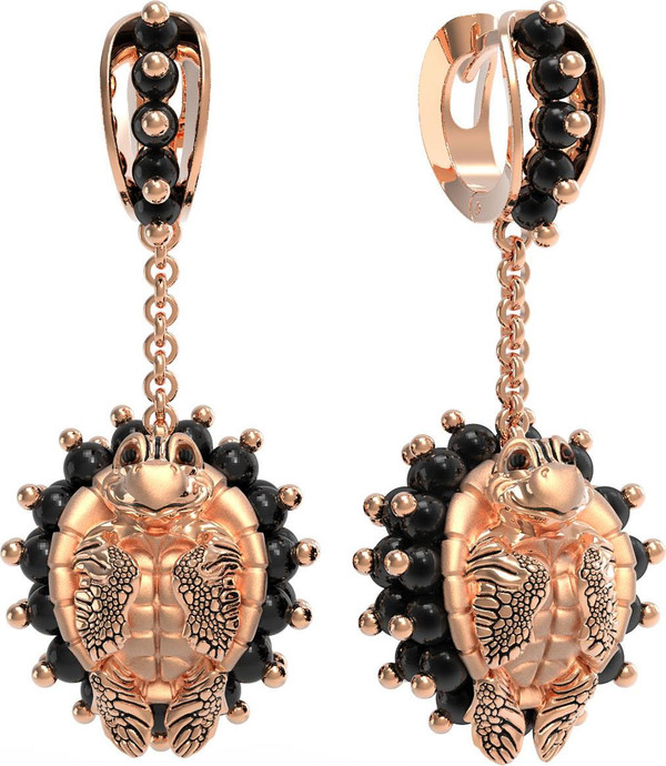 Серьги из золота c эмаль и ониксом