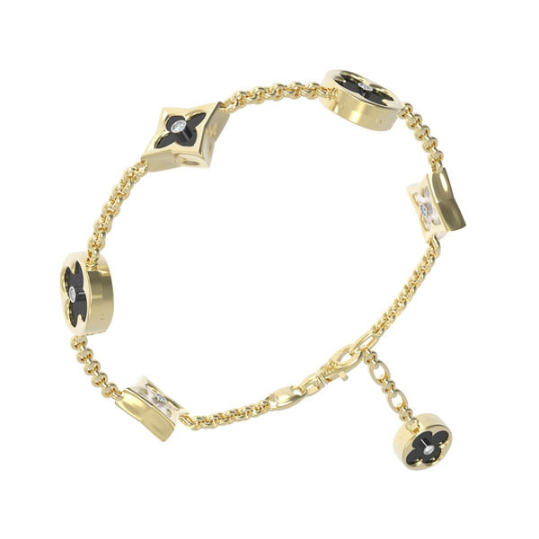 Браслет из лимонного золота c бриллиантами, ониксом и перламутром