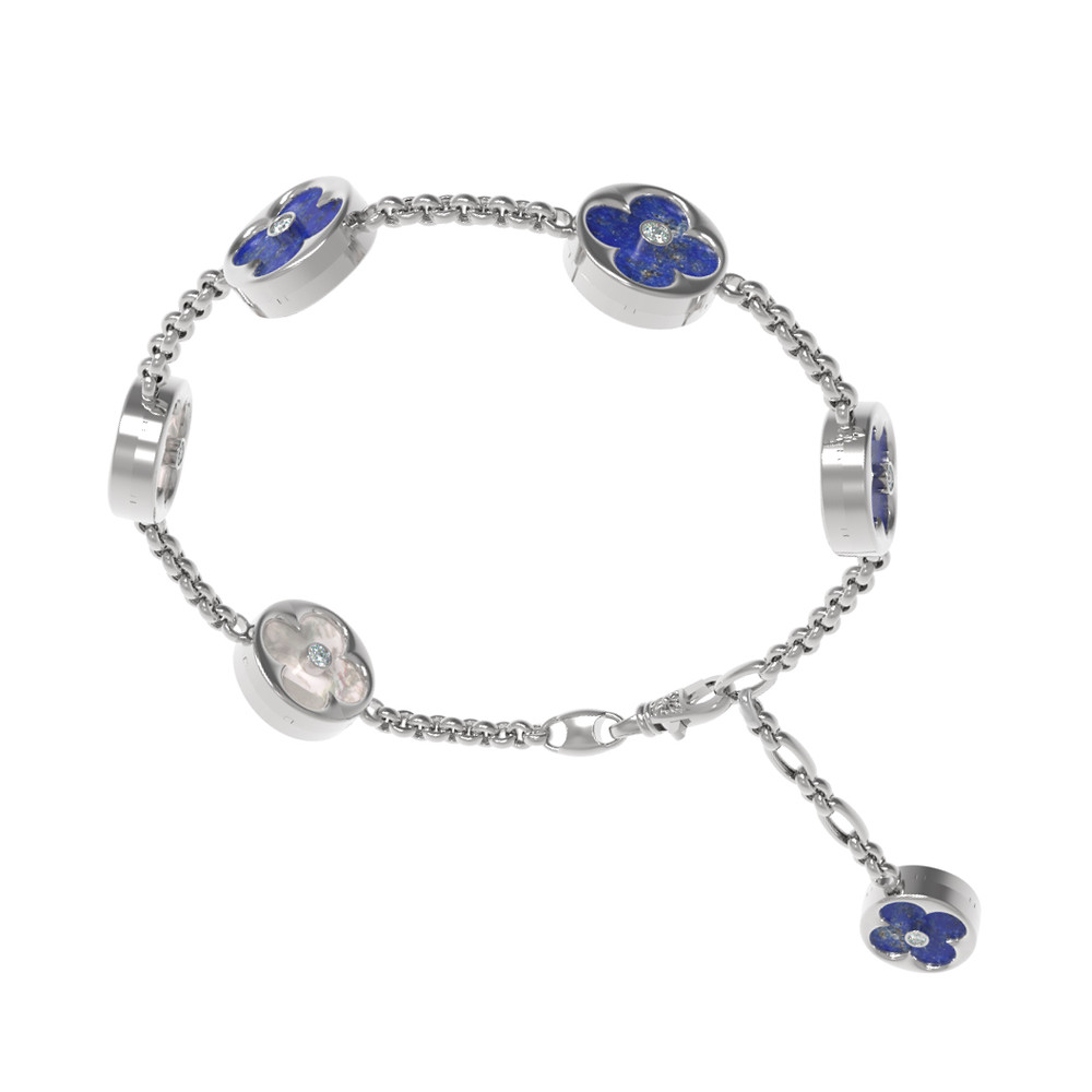 Браслет из белого золота c бриллиантами, лазуритом и перламутром