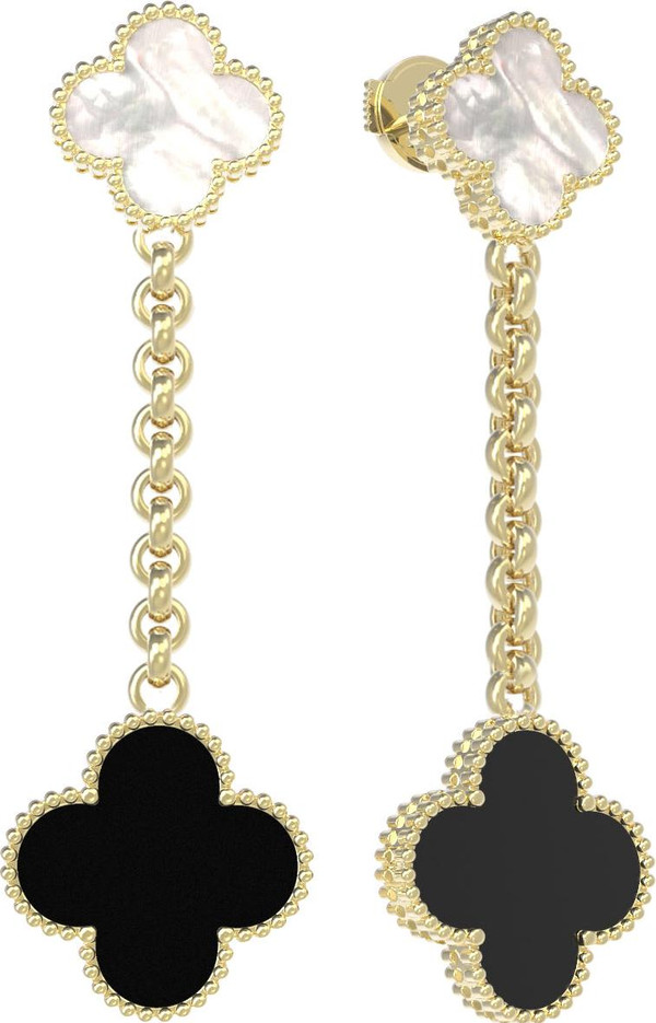 Серьги из лимонного золота c ониксом и перламутром