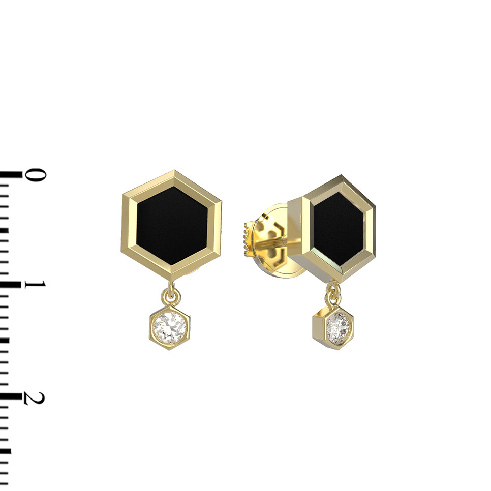 Серьги из лимонного золота c бриллиантами и ониксом