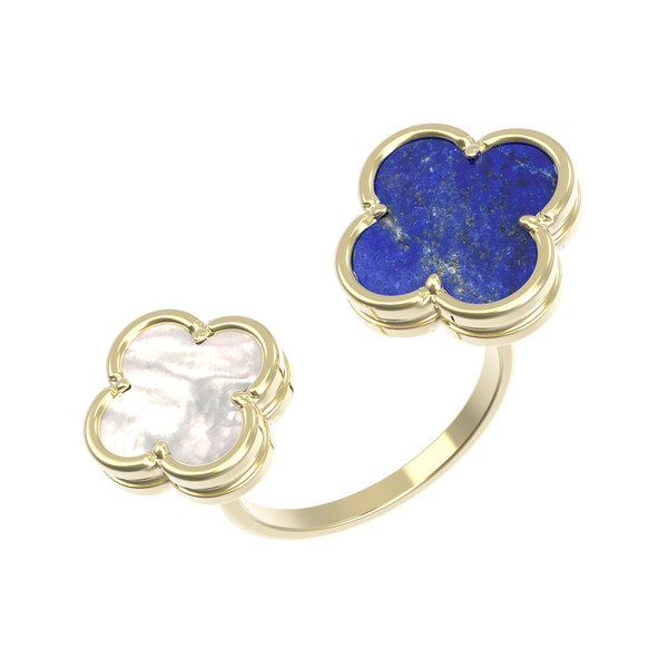 Кольцо из лимонного золота c лазуритом и перламутром