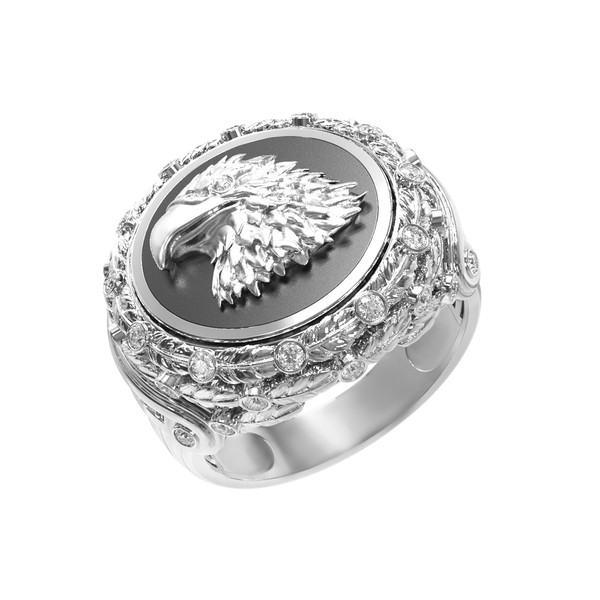 Кольцо из белого золота c бриллиантами и ониксом