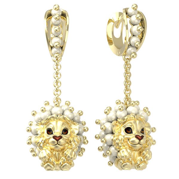 Серьги из лимонного золота c эмаль и жемчугом