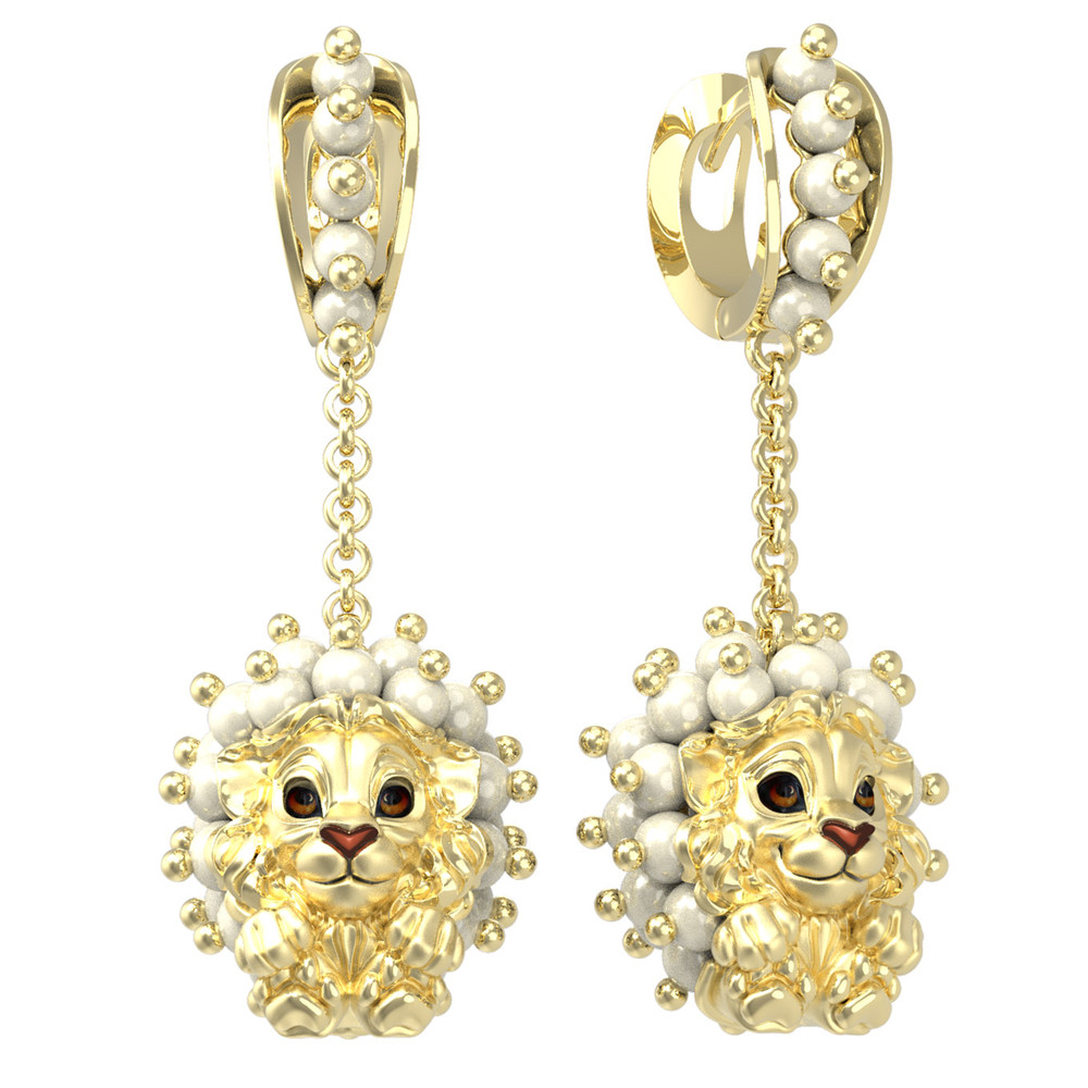 Серьги из лимонного золота c эмаль и жемчугом