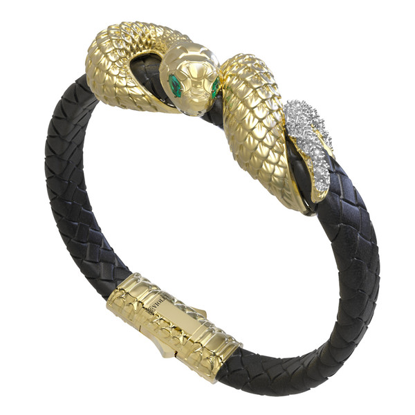 Браслет из лимонного золота c бриллиантами, изумрудом и шнурком