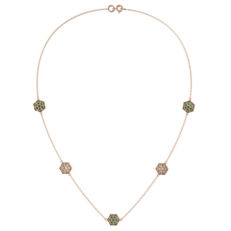 Колье из золота c малахитом и перламутром