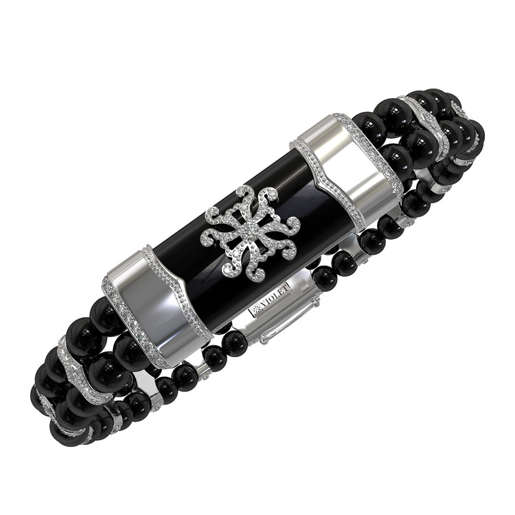 Браслет из белого золота c бриллиантами и ониксом