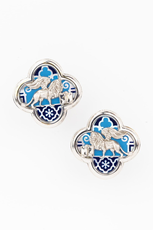 Серьги из белого золота c эмалью и перламутром