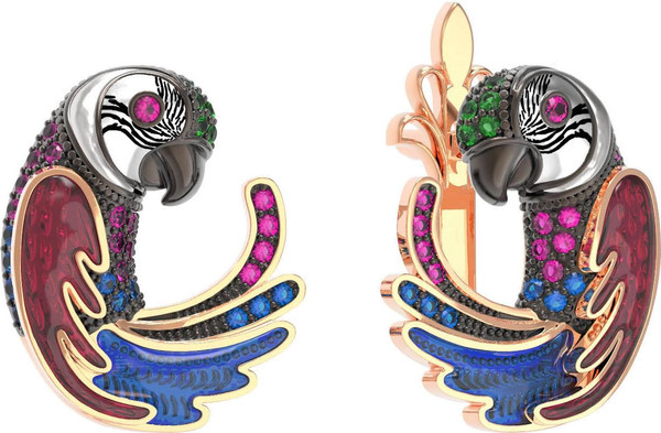 Серьги из золота c эмаль и фианитом