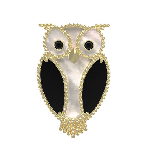 Брошь из лимонного золота c эмаль , ониксом и перламутром