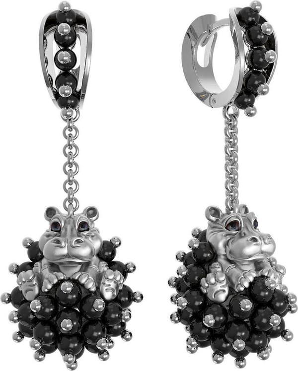 Серьги из белого золота c эмаль и ониксом