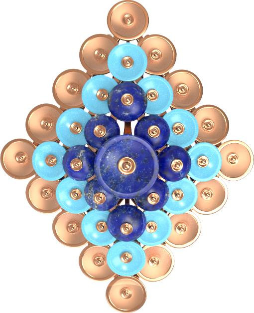 Подвеска из золота c бирюзой и лазуритом