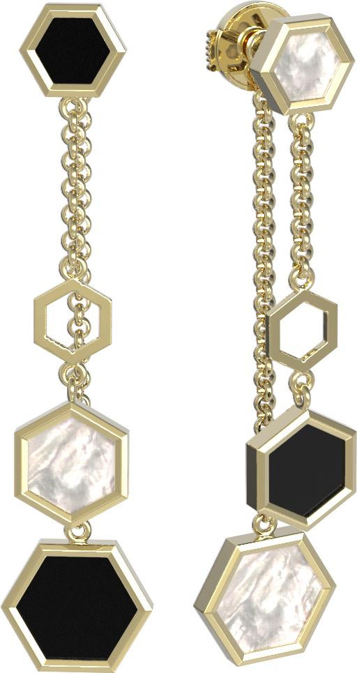 Серьги из лимонного золота c ониксом и перламутром