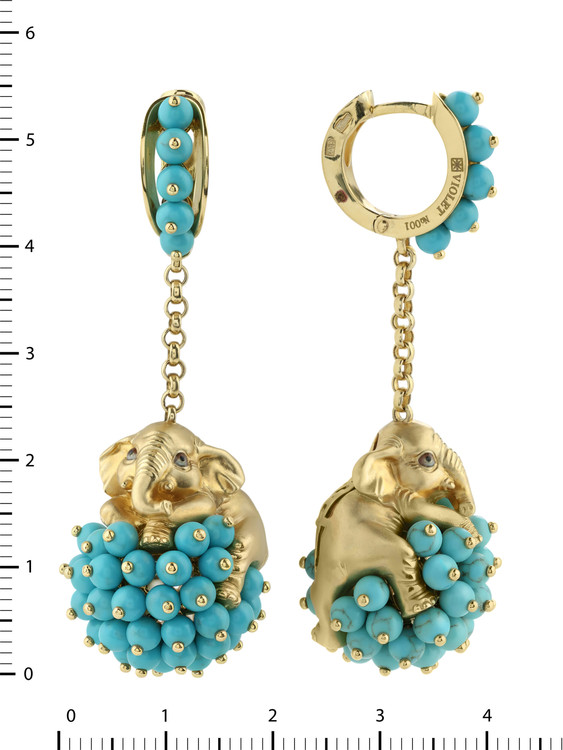 Серьги из лимонного золота c эмалью и бирюзой