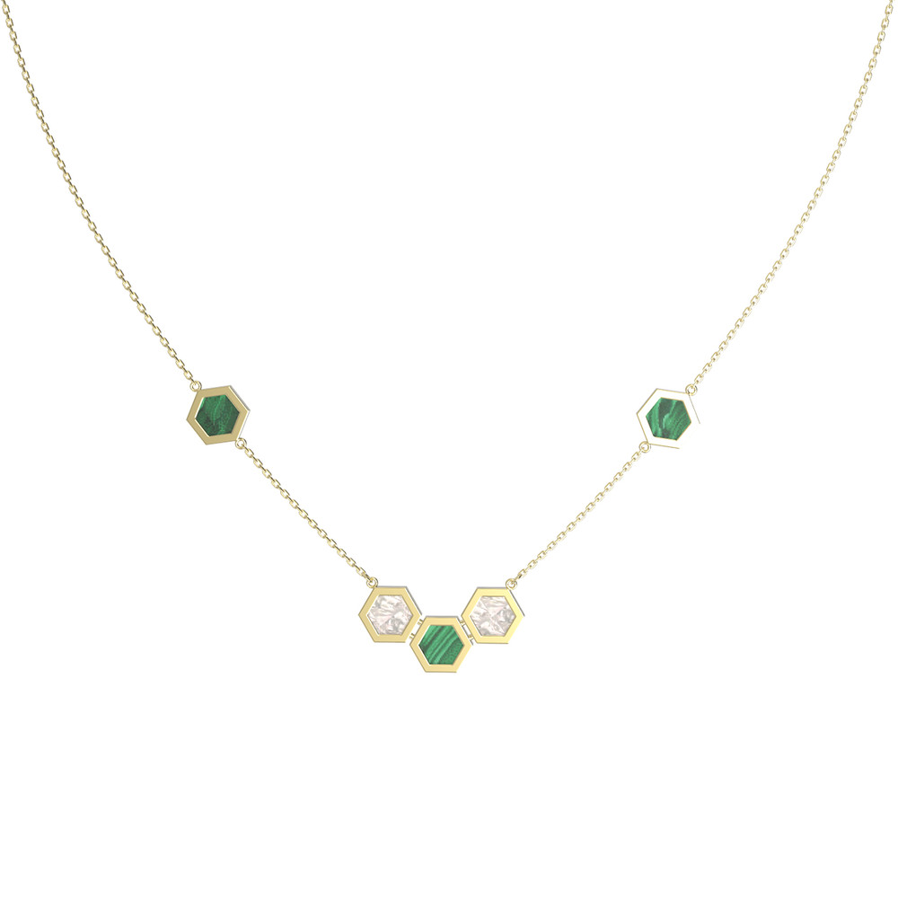 Колье из лимонного золота c малахитом и перламутром