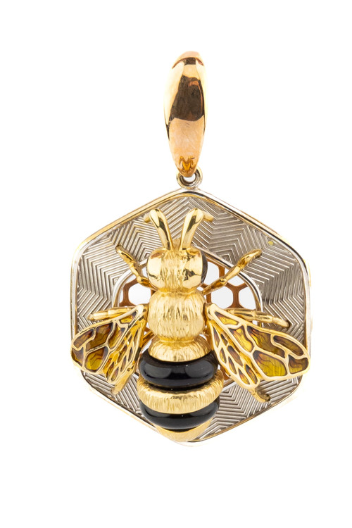 Подвеска из золота c эмалью, ониксом и эмалью