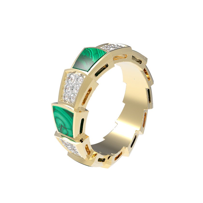 Кольцо из лимонного золота c бриллиантами и малахитом