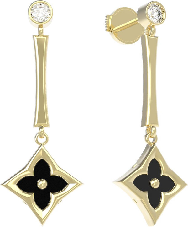 Серьги из лимонного золота c фианитом и ониксом