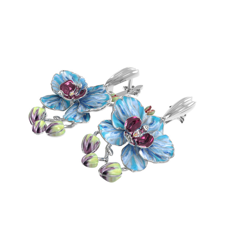 Серьги из белого золота c эмаль