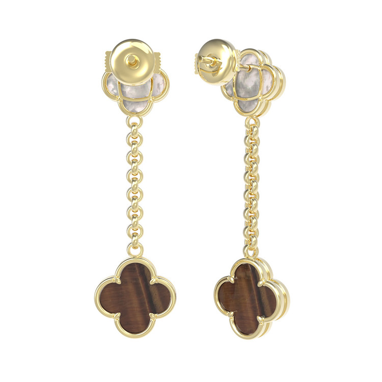 Серьги из лимонного золота c тигровым глазом и перламутром