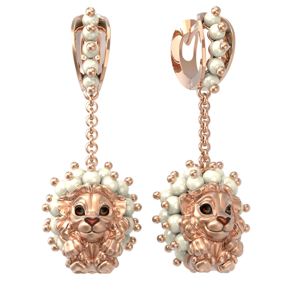 Серьги из золота c эмаль и жемчугом