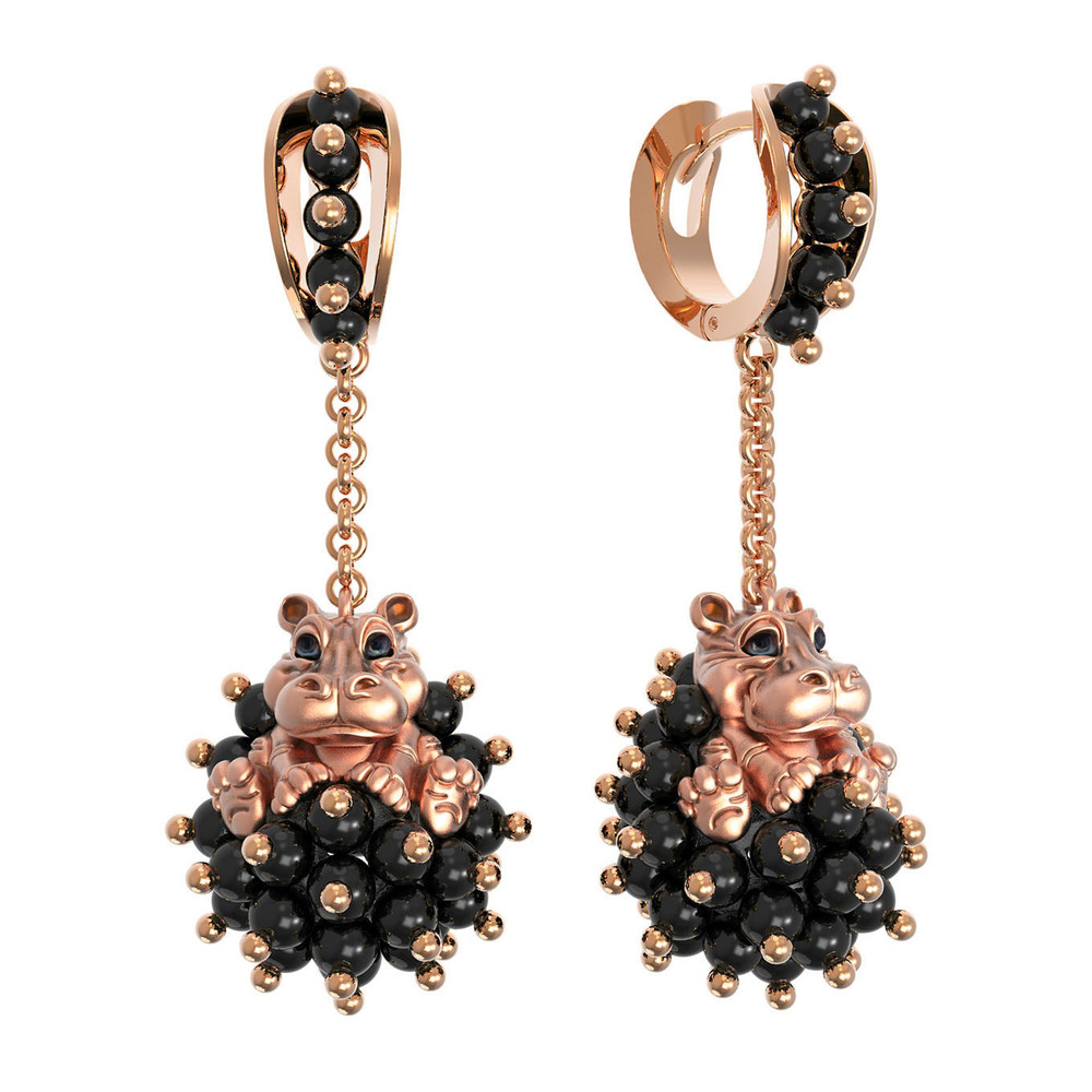 Серьги из золота c эмаль и ониксом