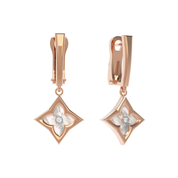 Серьги из золота c бриллиантами и перламутром