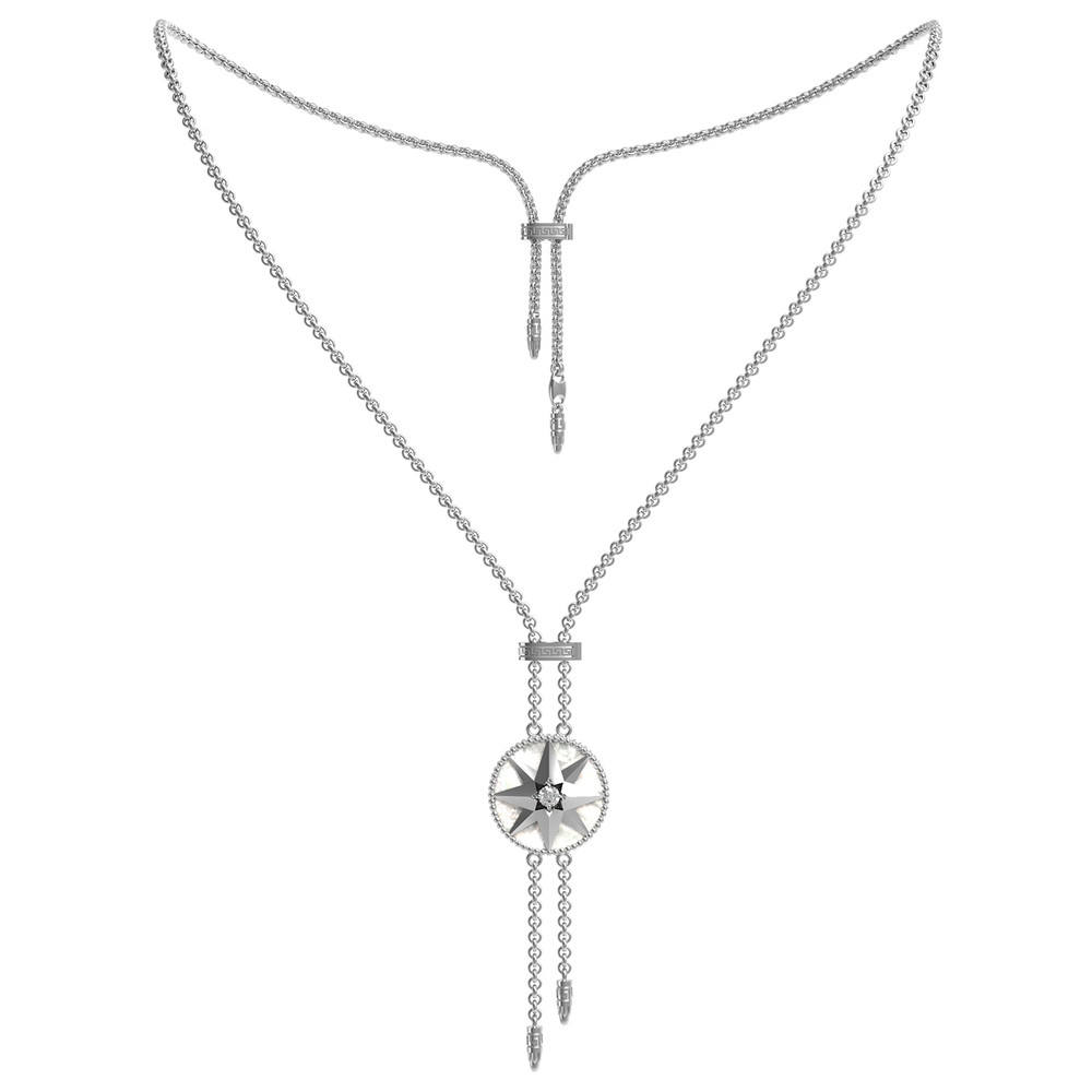 Колье из белого золота c фианитом, ониксом и перламутром