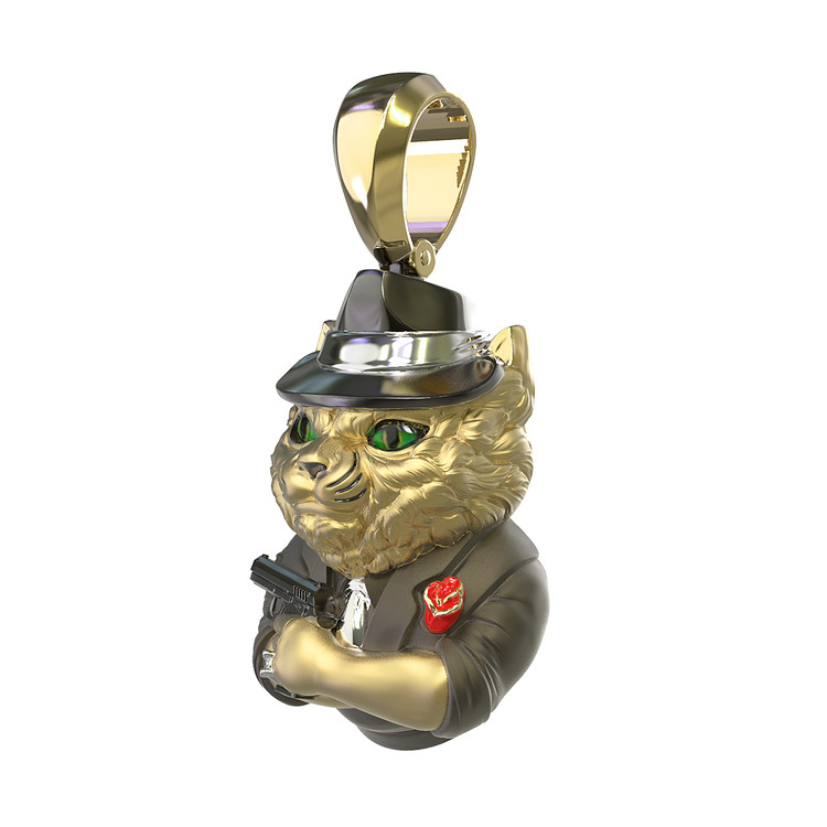 Подвеска из лимонного золота c эмалью, бриллиантами и рубином