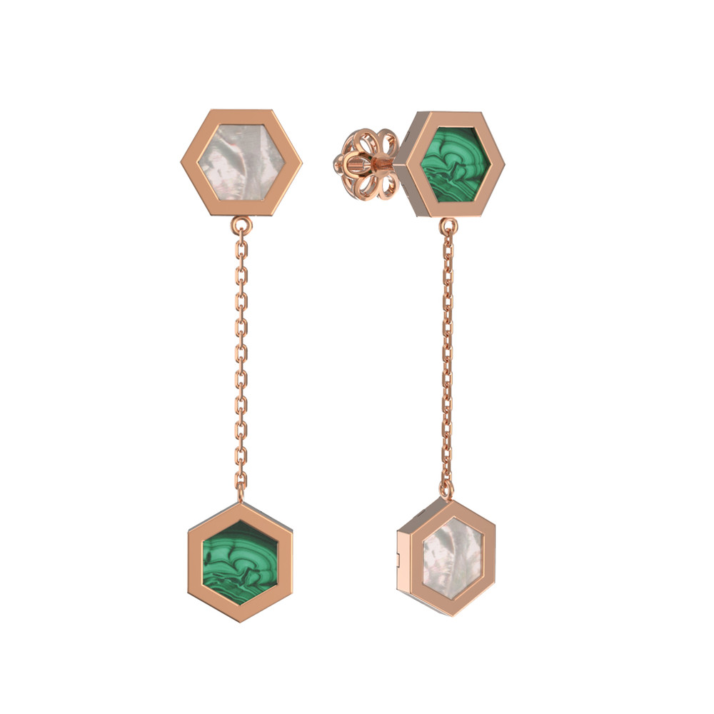 Серьги из золота c малахитом и перламутром