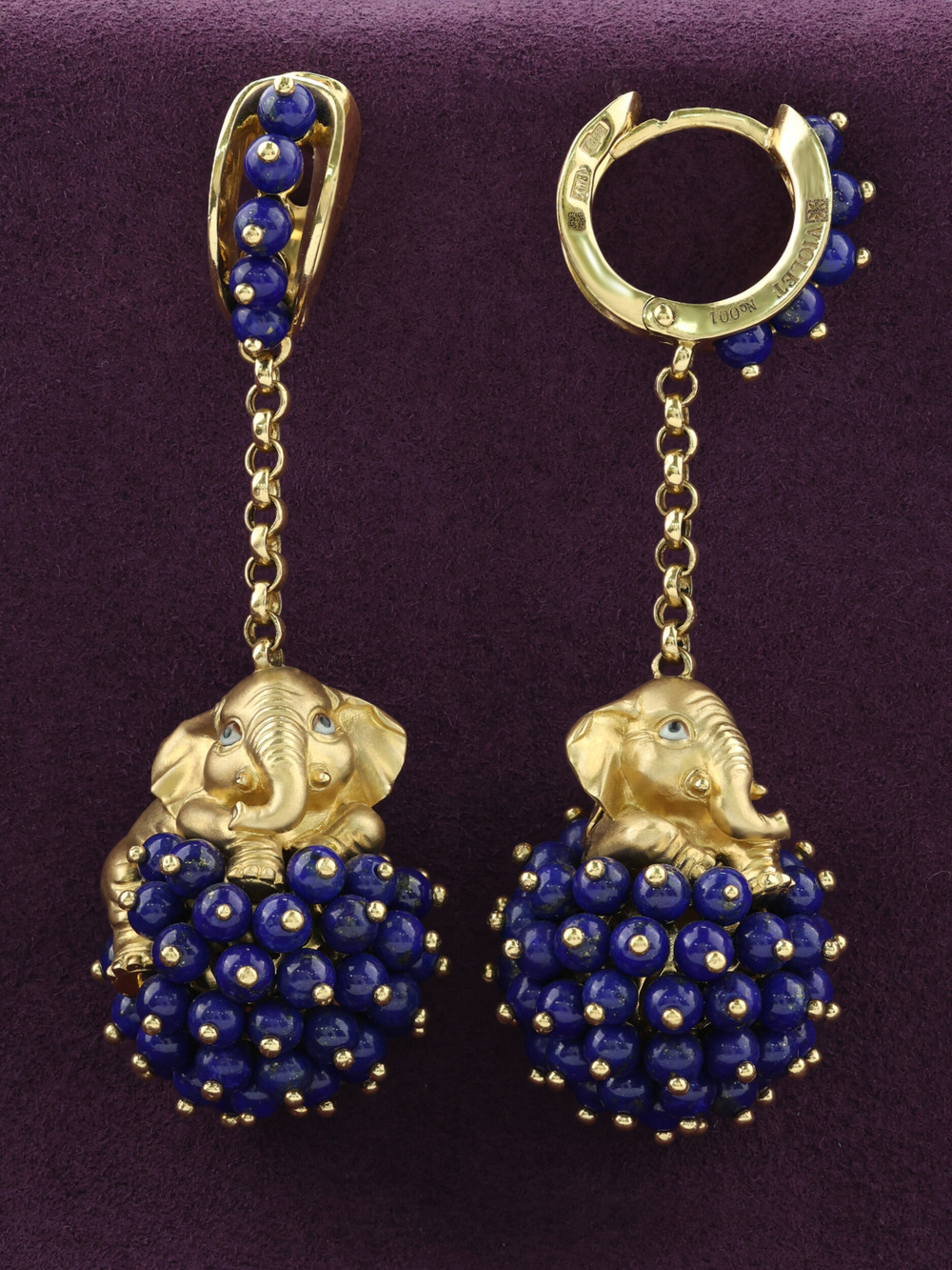 Серьги из лимонного золота c эмалью и лазуритом