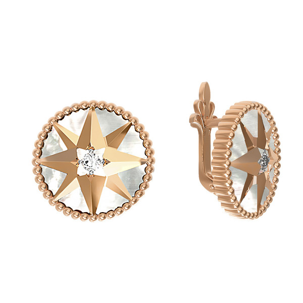 Серьги из золота c фианитом и перламутром