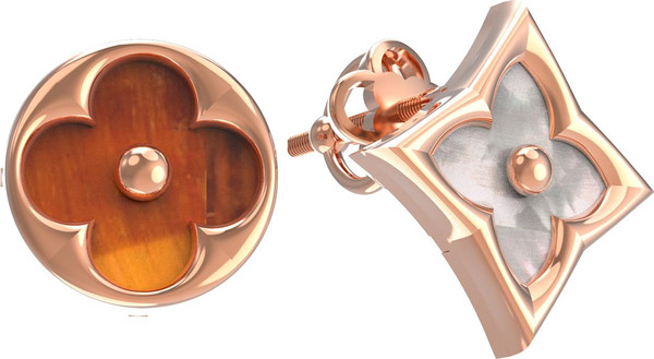 Серьги из золота c тигровым глазом и перламутром