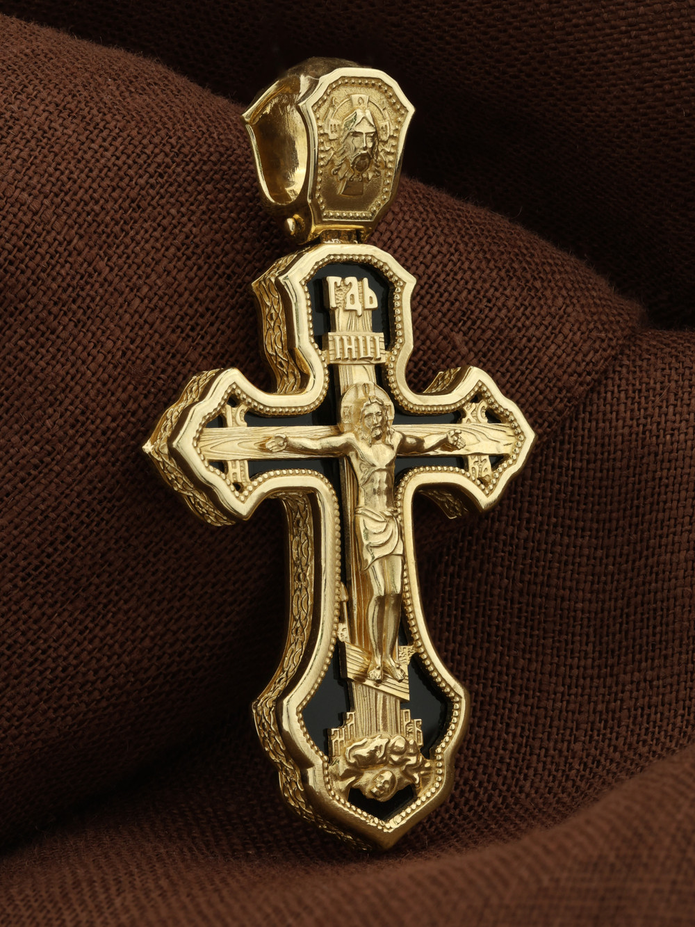 Крест из лимонного золота c ониксом