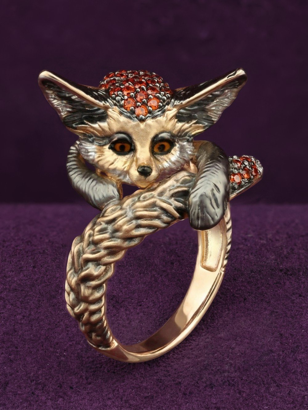 Кольцо из лимонного золота c эмалью и фианитом