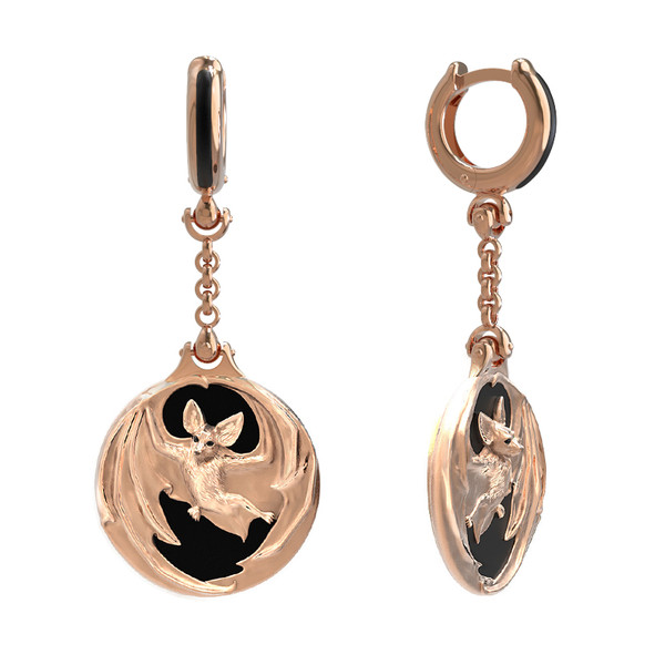 Серьги из золота c эмаль и ониксом