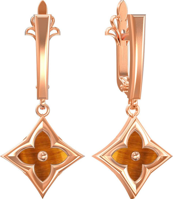 Серьги из золота c тигровым глазом