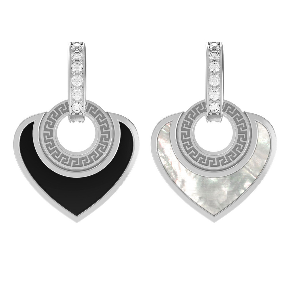 Подвеска из белого золота c фианитом, ониксом и перламутром