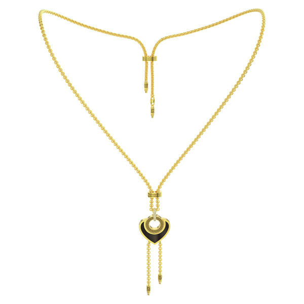 Колье из лимонного золота c фианитом, ониксом и перламутром