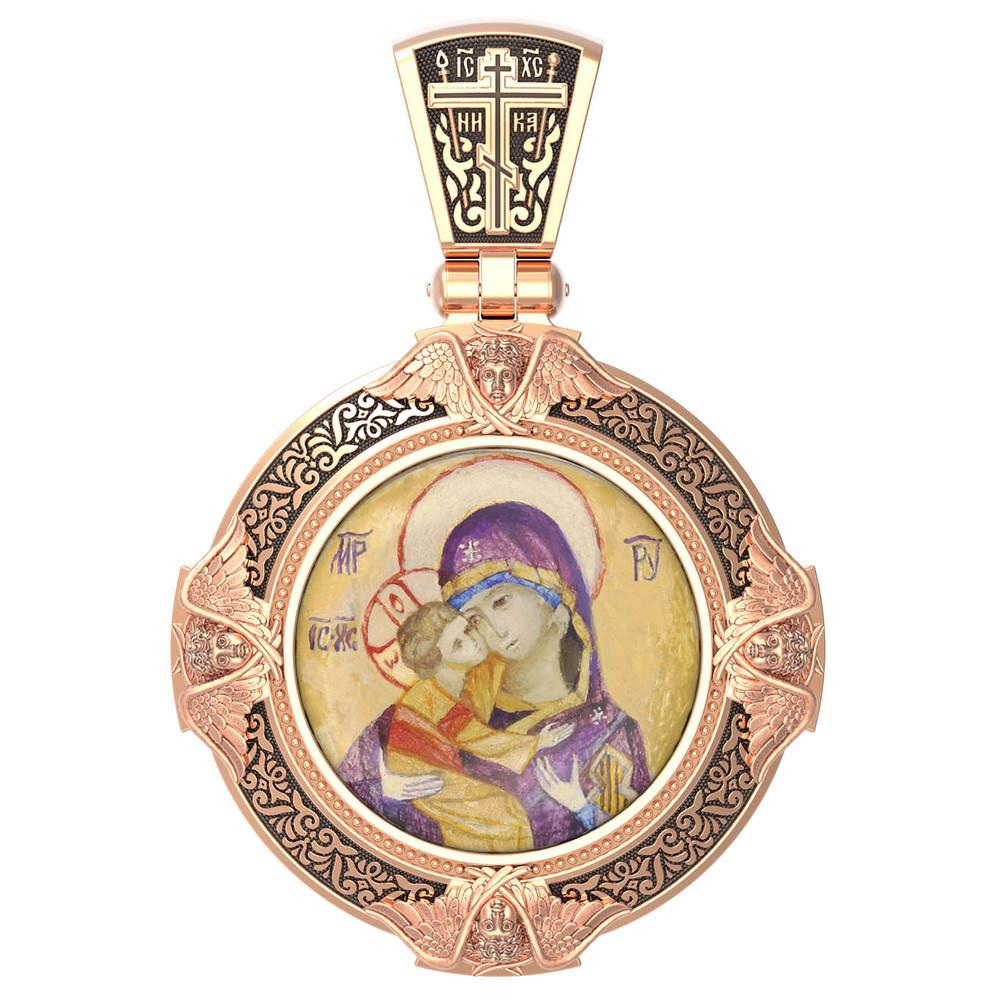 Образок из золота c эмалью, иконописью и темперой