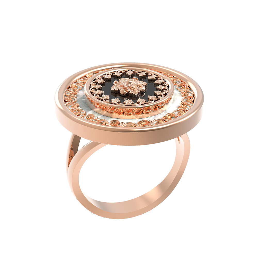 Кольцо из золота c ониксом и перламутром