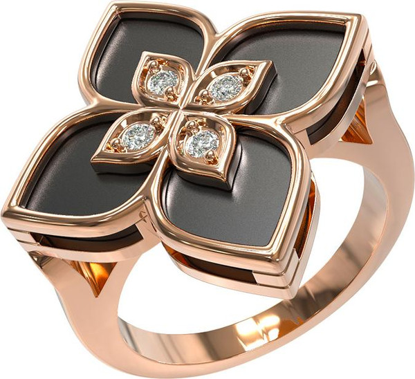 Кольцо из золота c бриллиантами и ониксом