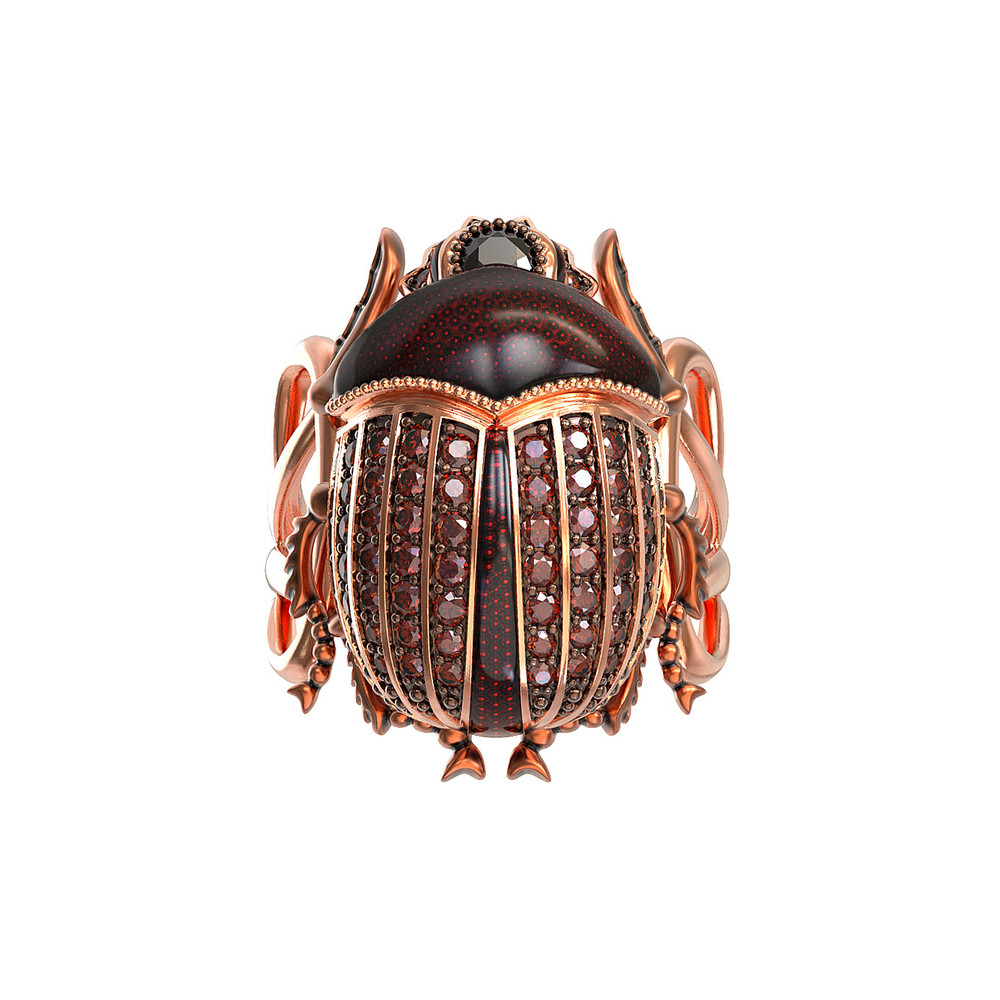 Кольцо из золота c эмаль , фианитом и гранатом