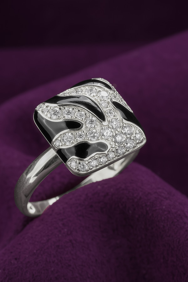 Кольцо из белого золота c эмаль и бриллиантами