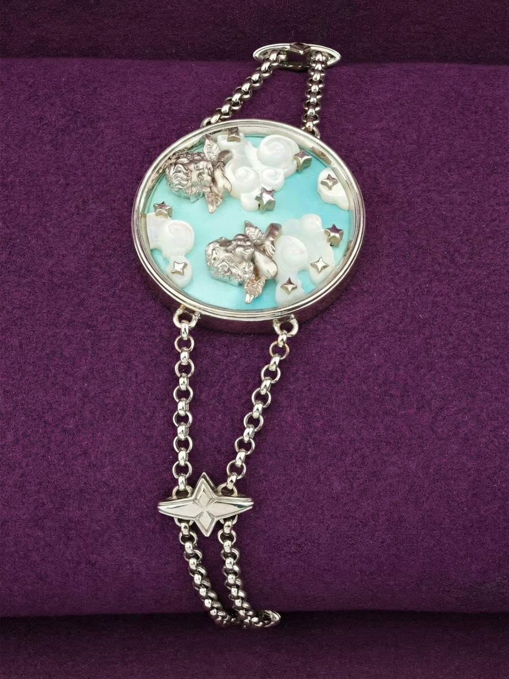 Браслет из белого золота c бирюзой и перламутром