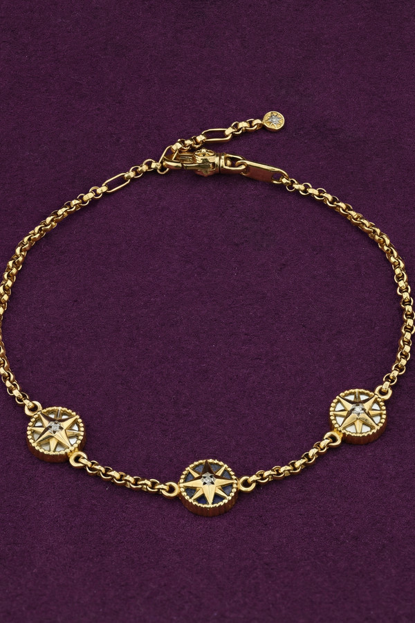 Браслет из лимонного золота c бриллиантами, лазуритом и перламутром