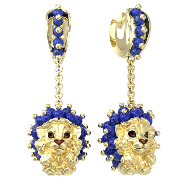 Серьги из лимонного золота c эмаль и лазуритом