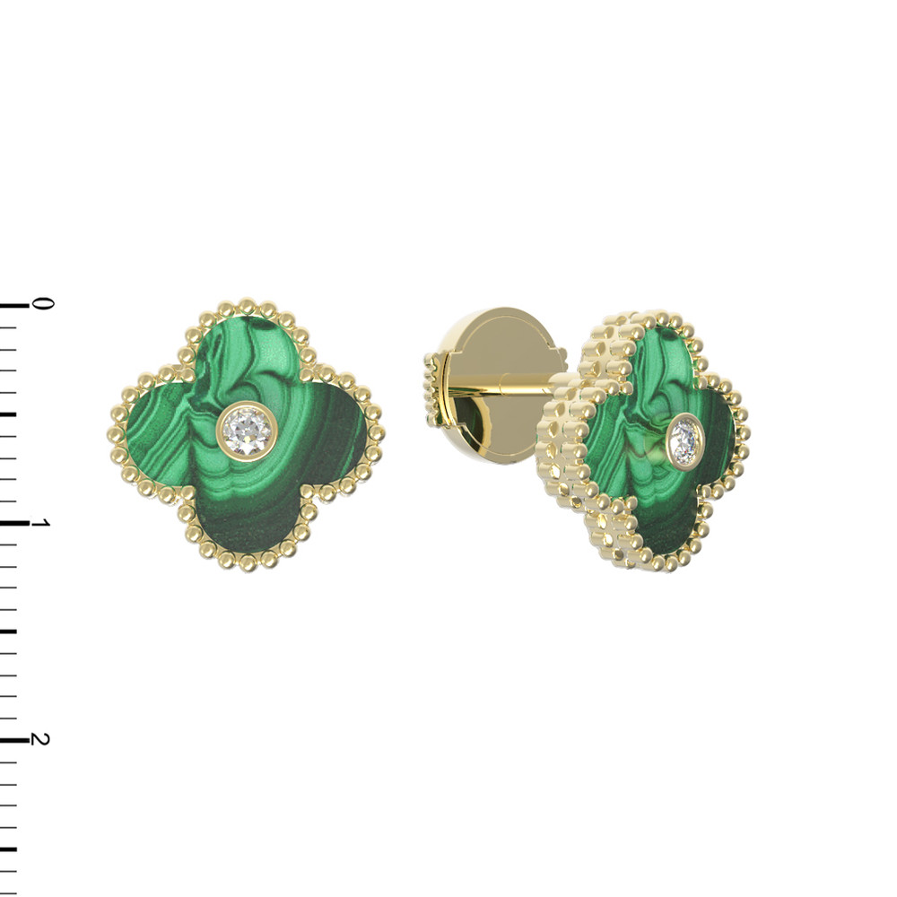 Серьги из лимонного золота c бриллиантами и малахитом