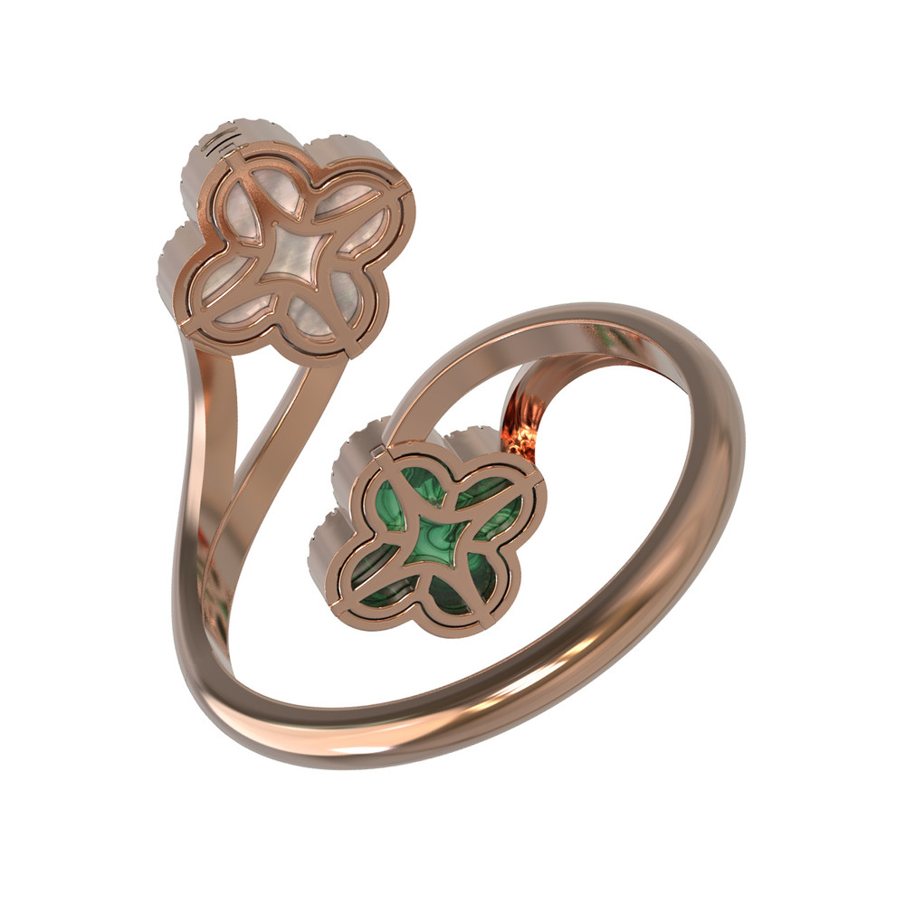 Кольцо из золота c бриллиантами, малахитом и перламутром